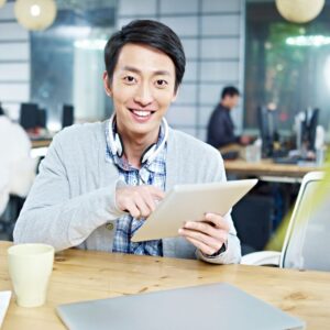 business man on tablet